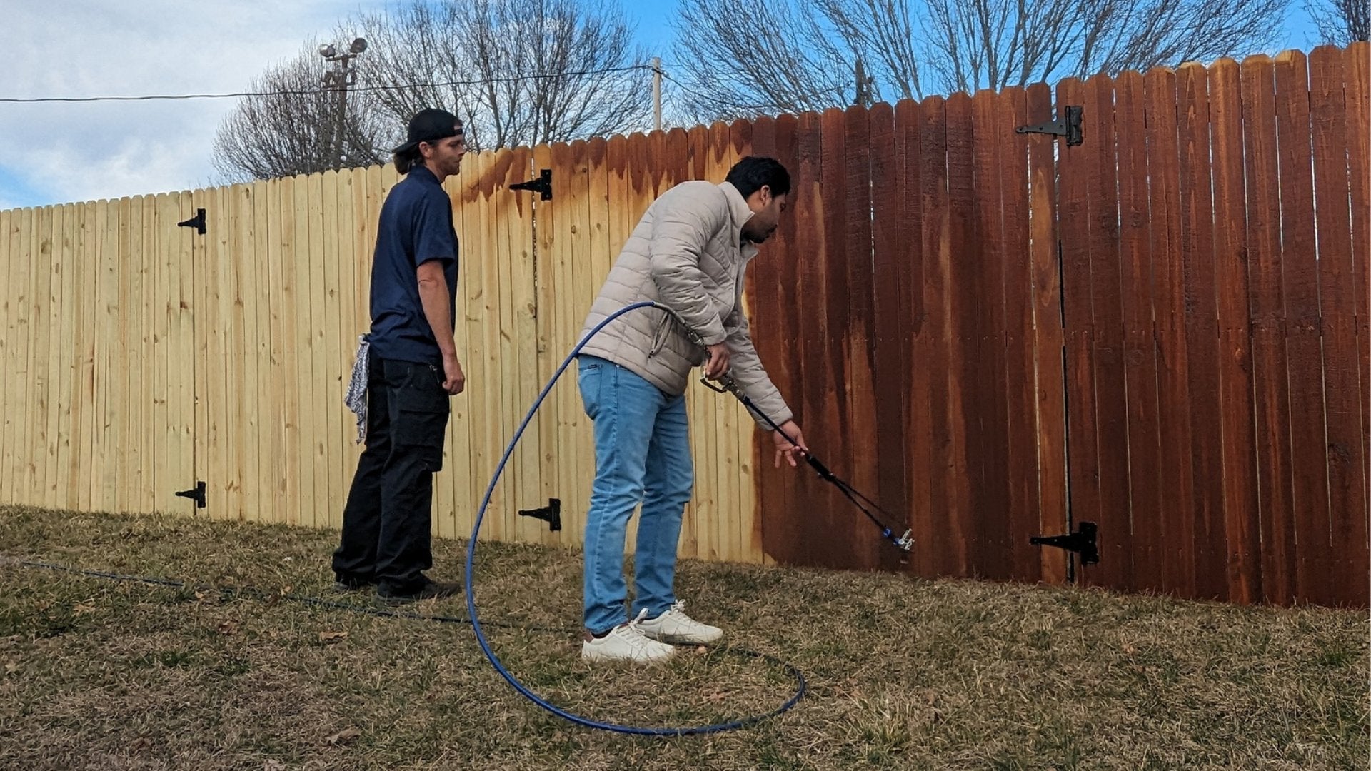 Fence staining team